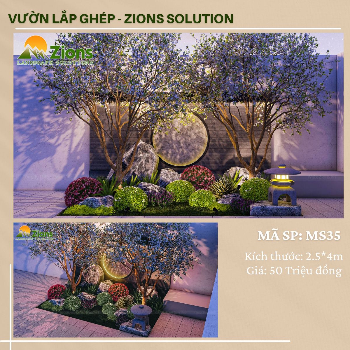 Mẫu vườn lắp ghép - thiết kế tiểu cảnh sân vườn zions
